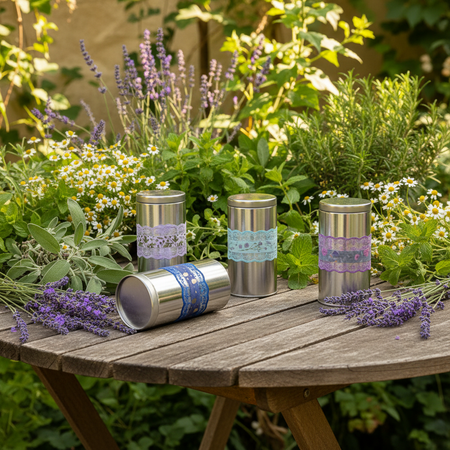Boîtes tisane - jardin médicinal table