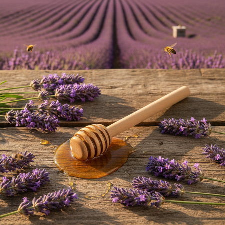 Cuillère à miel - flat lay lavande