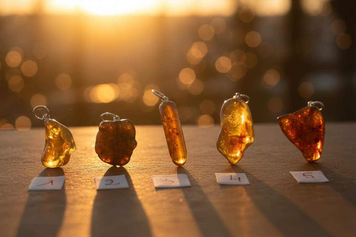 Pendentifs Ambre — Coucher de soleil, produits fidèles